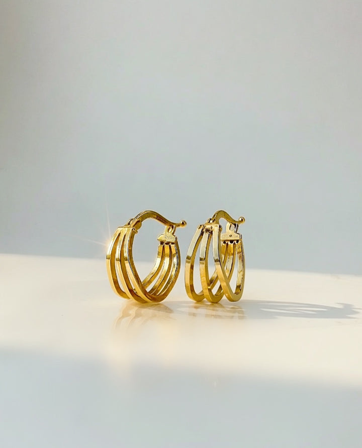 18K Gold Triple Row Huggie Hoop Earrings Minimalist Dainty Everyday Luxury2