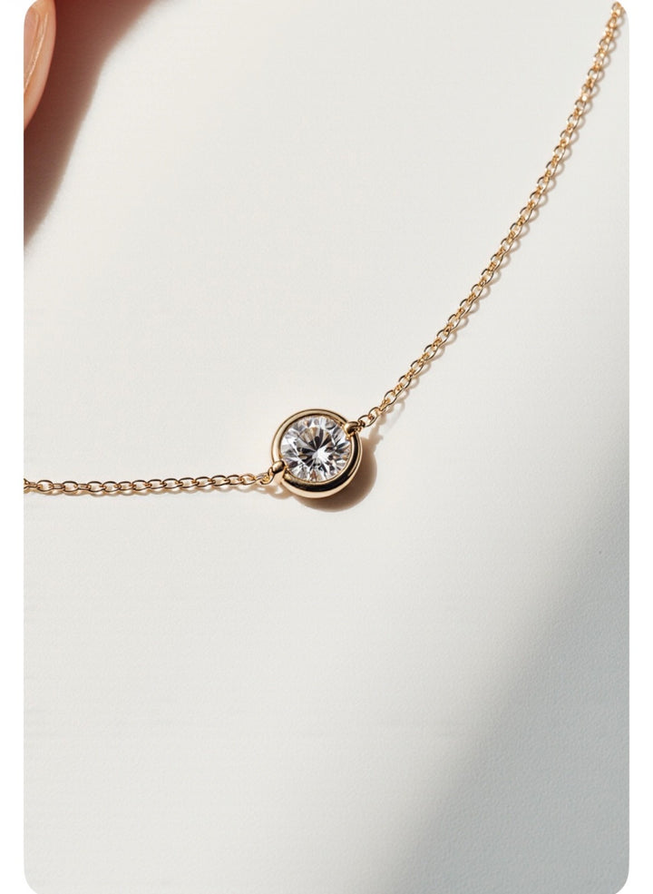 18K Solid Gold Solitaire Bezel Diamond Bracelet Dainty Chain Minimalist Gift6