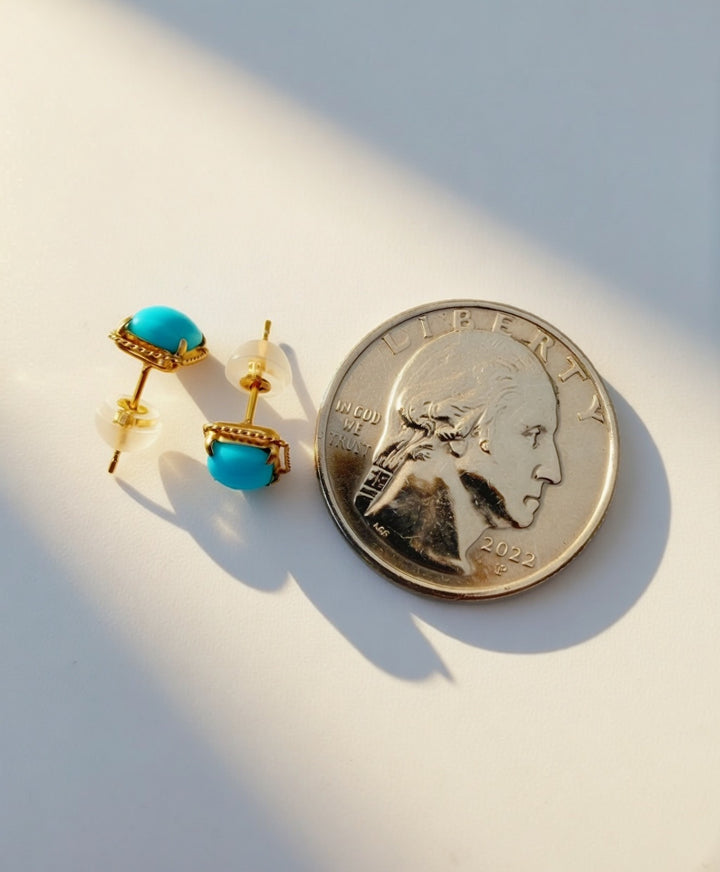 18K Solid Gold Natural Turquoise Stud Earrings3