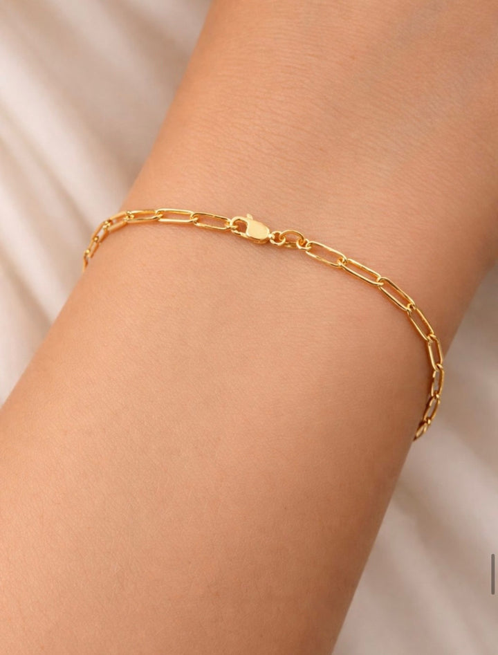18K Real Gold Paperclip Bracelet Size 7.5 Minimalist Dainty Jewelry1