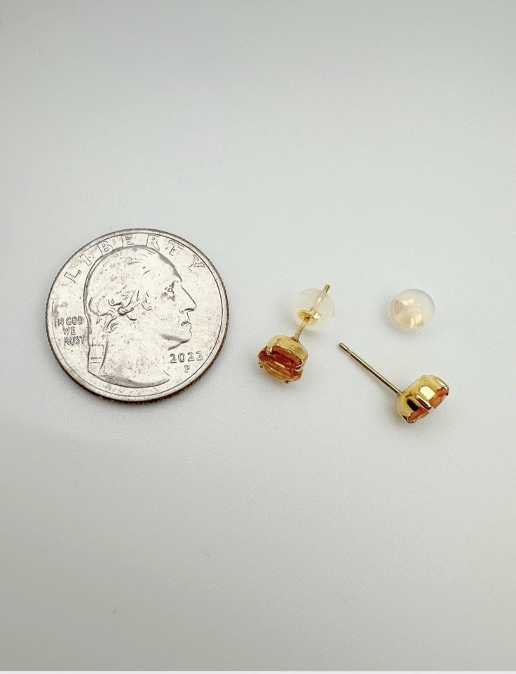 18K Solid Gold Citrine Stud Earrings: November Birthstone3
