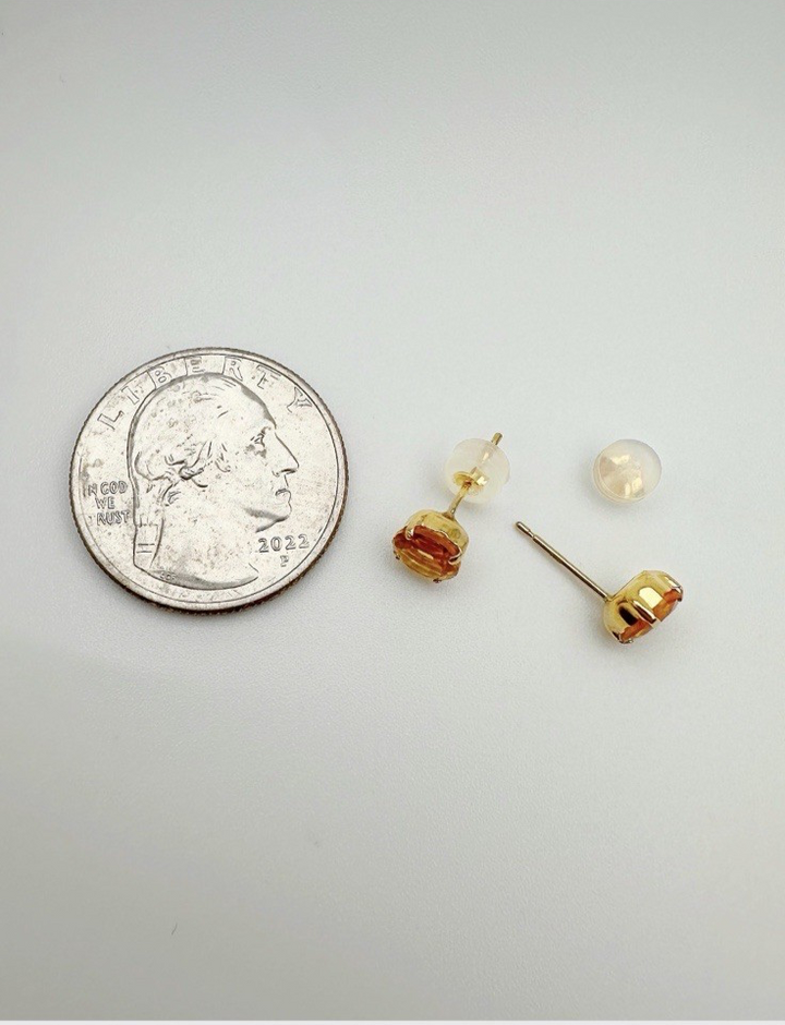 18K Solid Gold Citrine Stud Earrings: November Birthstone3