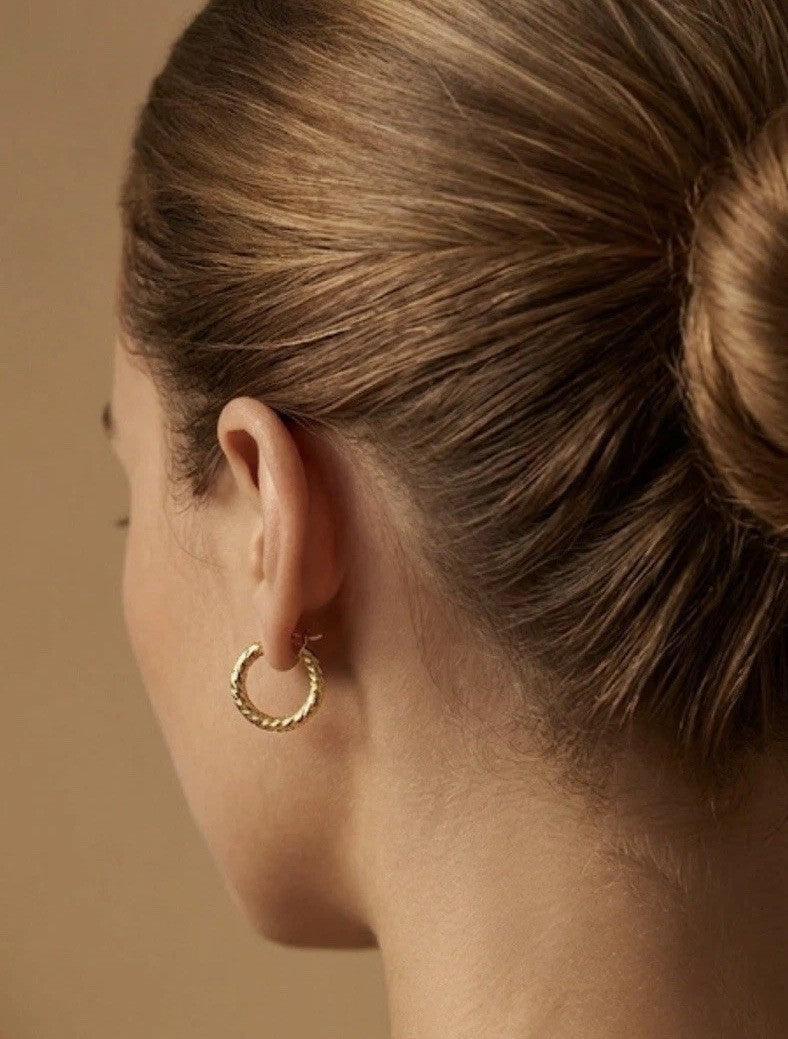 18K Real Gold Hoop Earrings Women approx. 20mm Twisted Hoops Everyday Chic2