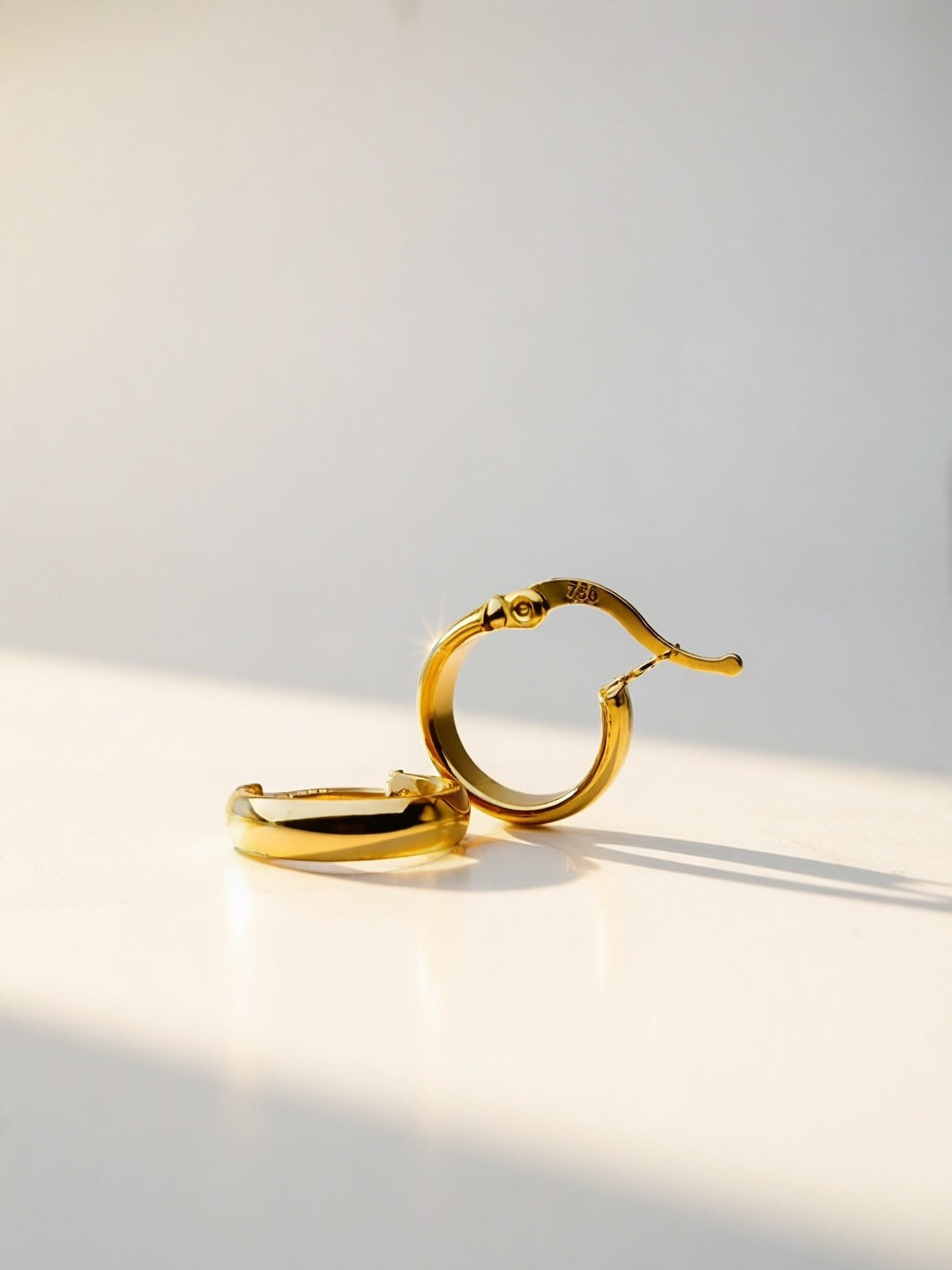 18K Solid Gold Hoop Earrings 13mm  Minimalist Real Gold Gift Her1
