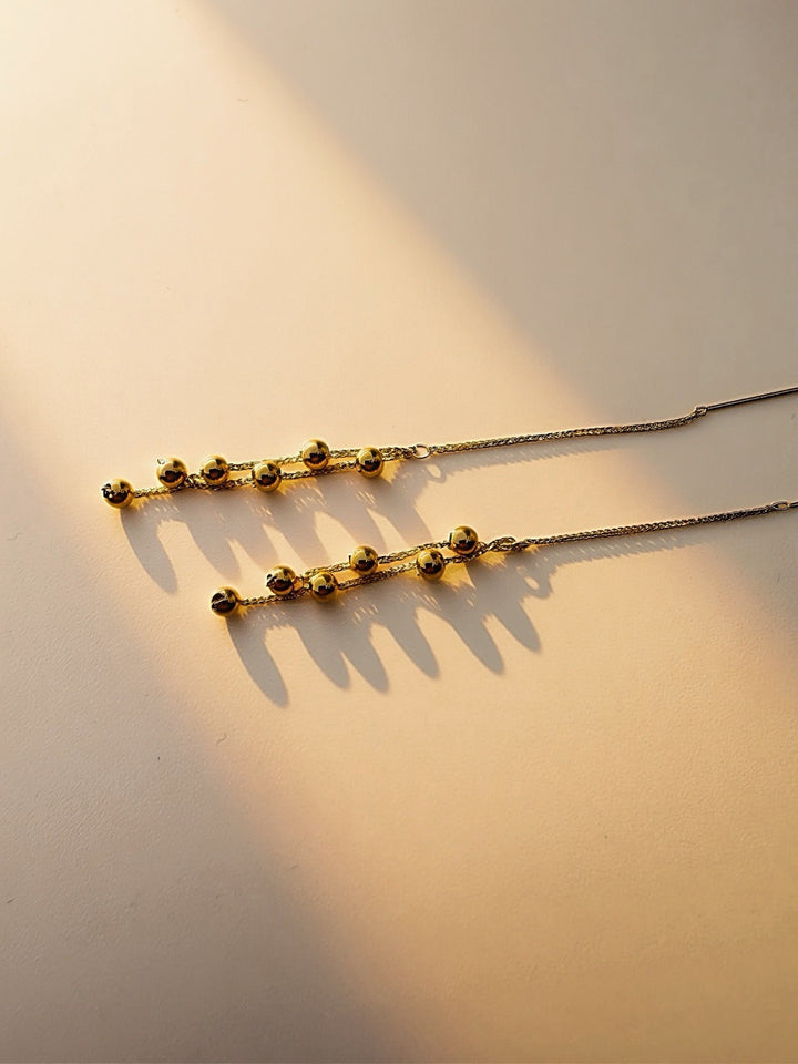 18K Real Gold Dangle Drop Station Balls Earrings2