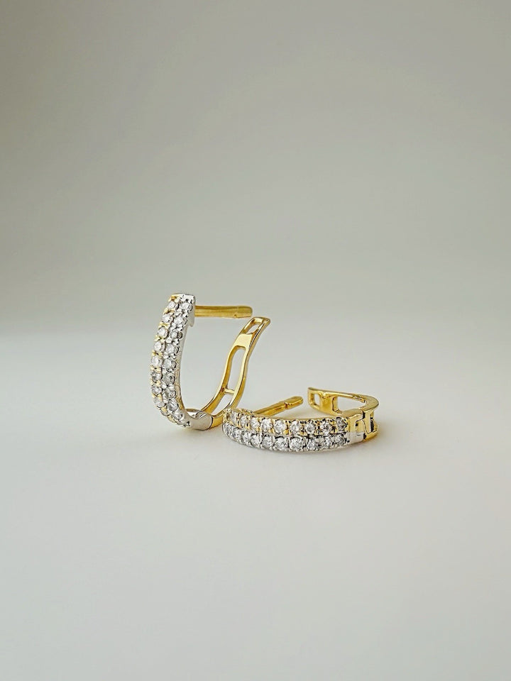 18K Gold Diamond Huggie Earrings 9.2mm : Two-Tone Minimalist Fine Jewelry4