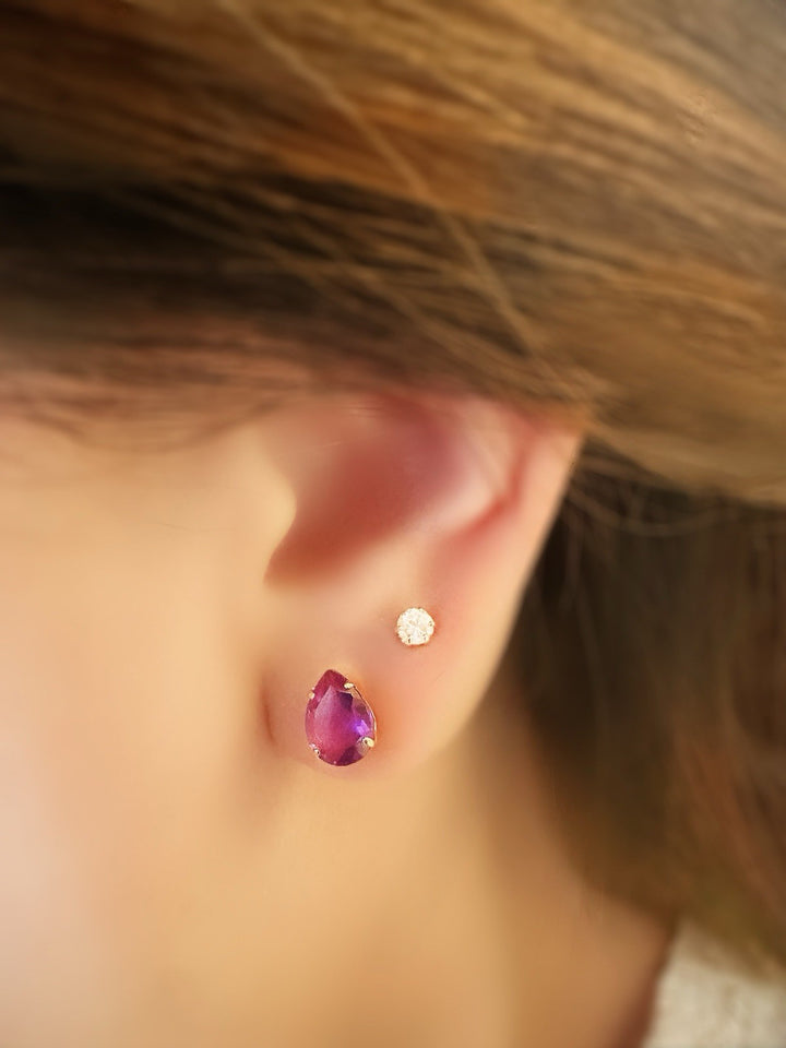 18K Solid Gold Amethyst Earrings Natural Pear Cut Birthstone Studs Gift2