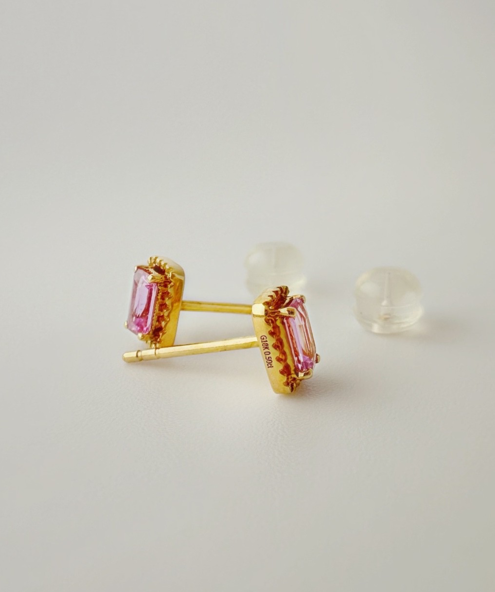 18K Solid Gold 0.50 Ct Pink Sapphire Stud Earrings | Minimalist Earrings1