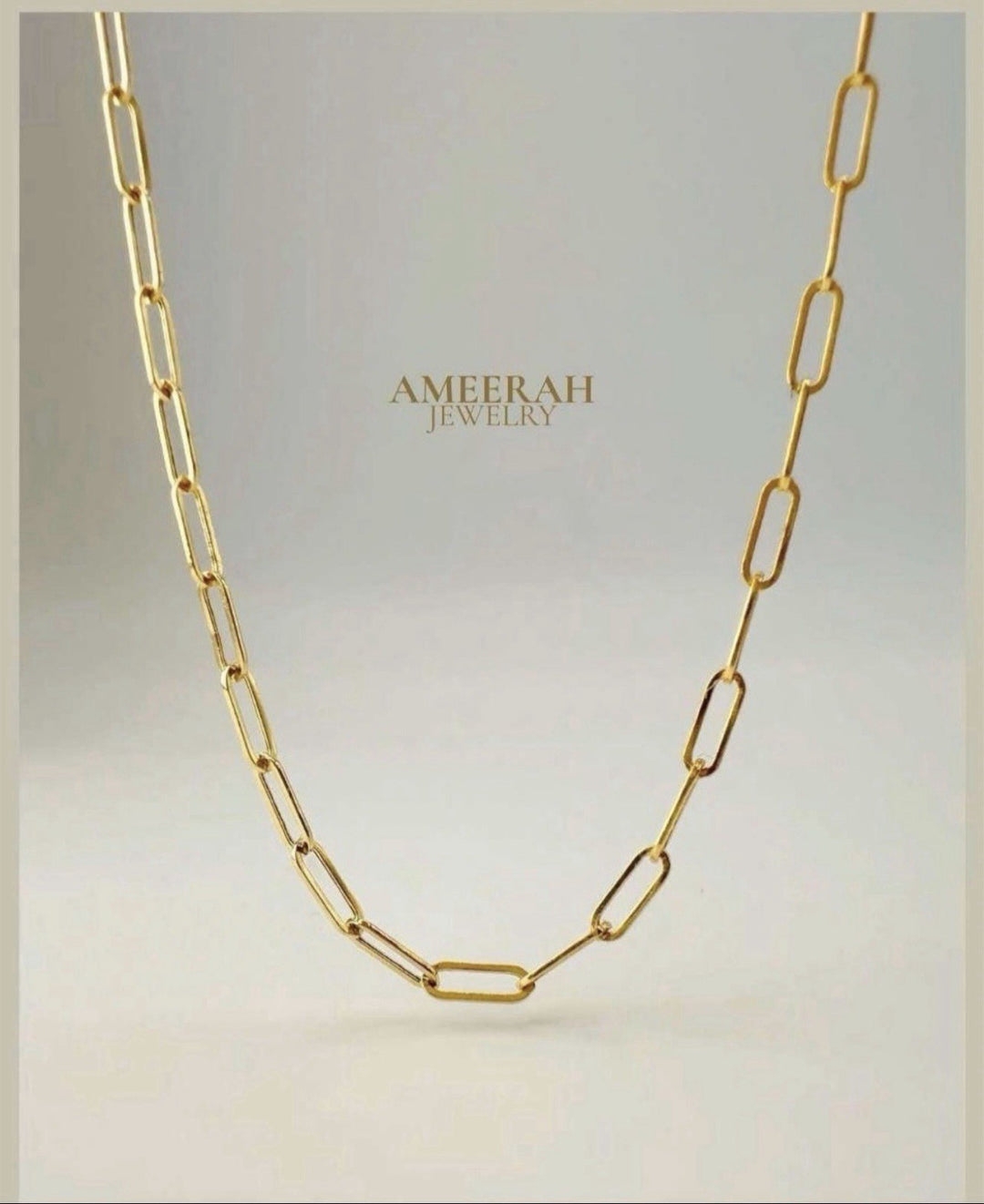 18K Real Gold Paperclip Necklace1