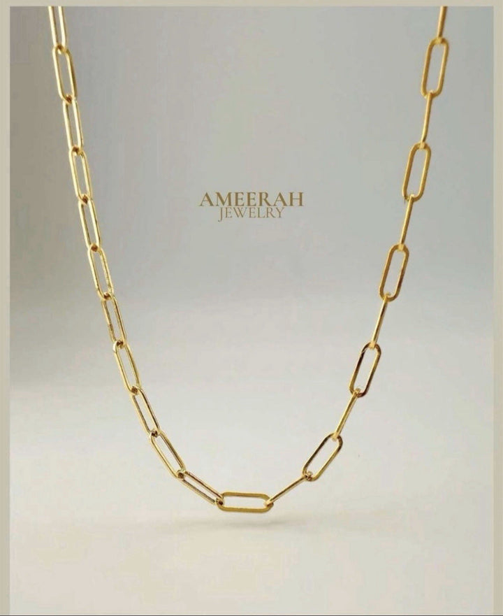 18K Real Gold Paperclip Necklace1