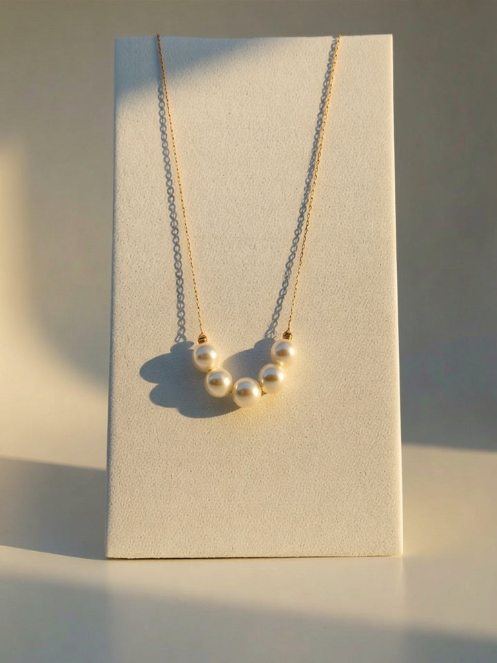 18K Solid Gold Akoya Pearl Necklace Dainty Adjustable Chain Real Gold Gift3