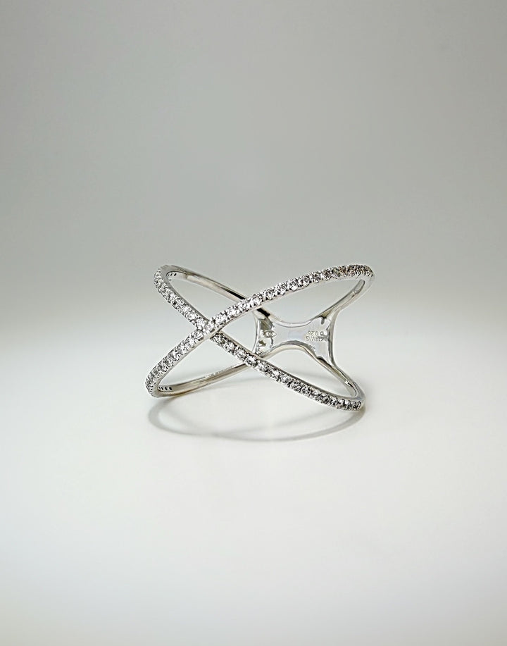 18K Solid Gold Diamond Ring Infinity Wrap Crisscross Bangle Minimalist Ring0