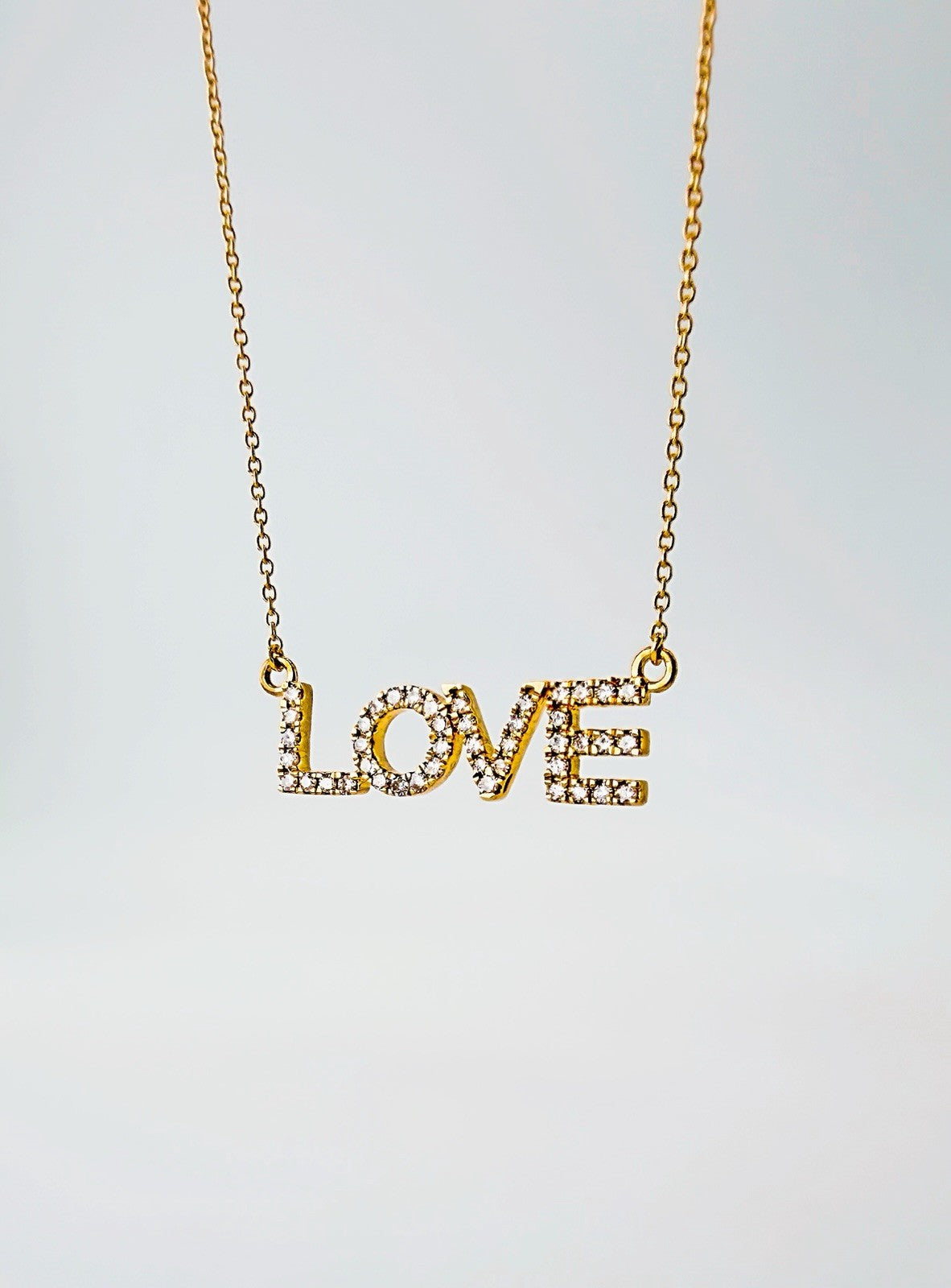 18K Solid Gold LOVE Pendant Diamond Necklace Women D-F VS-SI Minimalist Fine Jew0