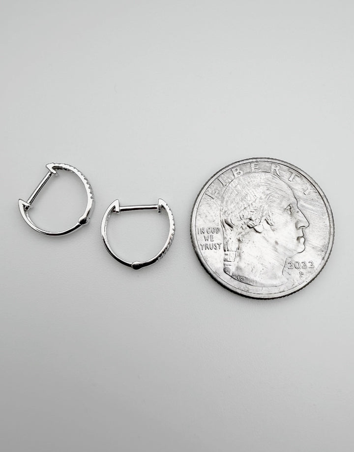 18K Solid Gold Diamond Hoop Earrings 13mm`  Huggies SI2 Natural White Gold6