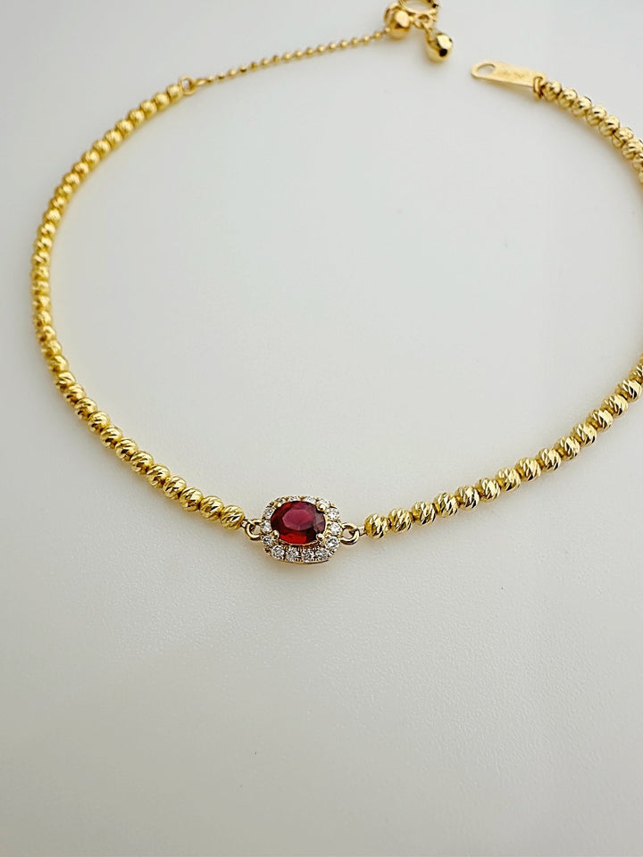 18K Solid Gold Ruby and Diamond Bracelet Dainty Asjustable Chain Minimalist Gift3