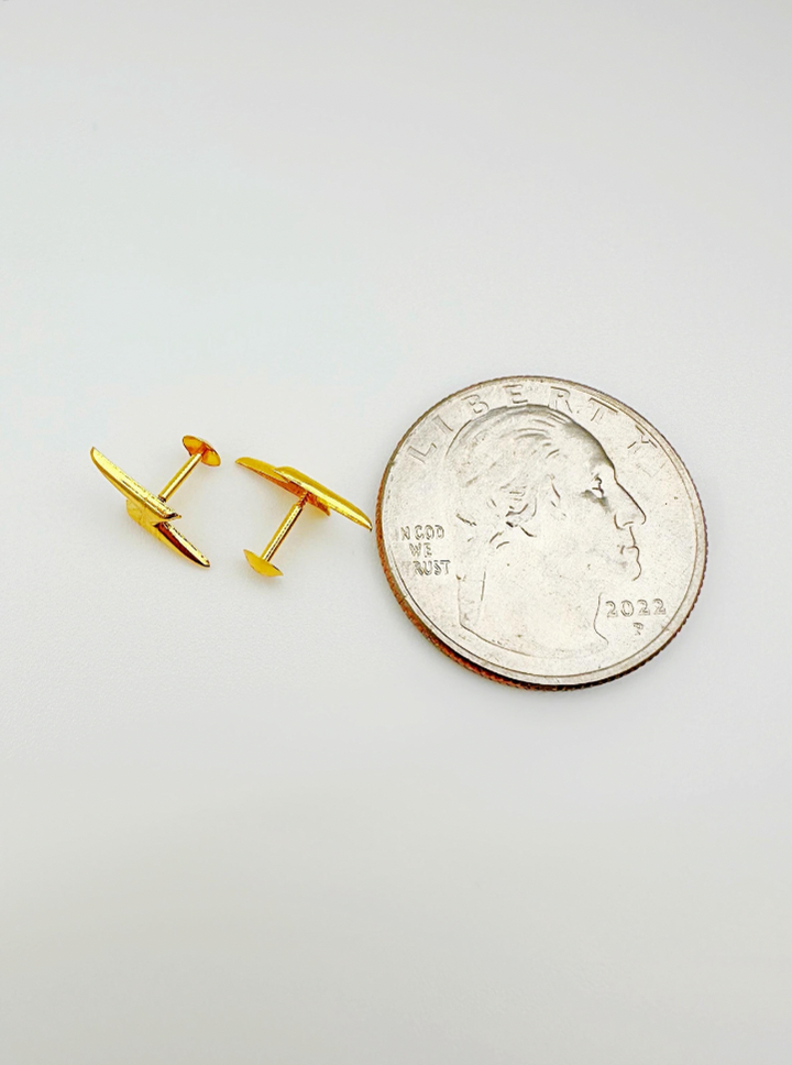 18K Solid Gold Zap | Lightning Earrings Screw back Minimalist Thin Stackable2