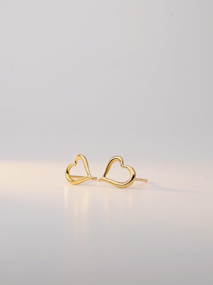 18K Solid Gold  Micro Mini Heart Earrings Minimalist Design , Stackable Earrings2