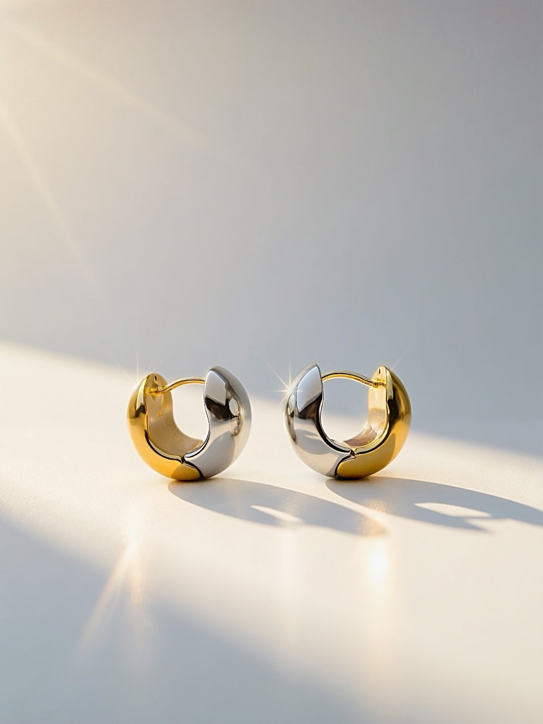 18K Real Gold Two Tone Huggie Hoop Earrings  Bold Dome Reversible Clip3