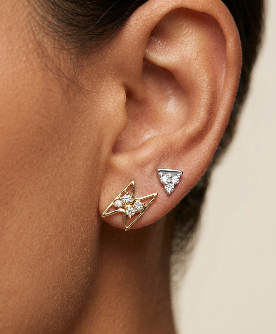 18K Solid Gold Triangle Diamond Cluster Stud Earrings for Women Natural Diamonds5