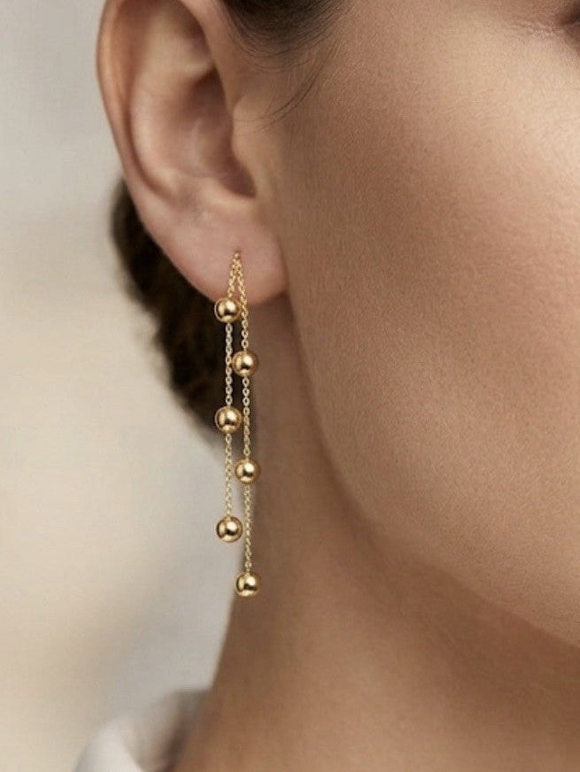 18K Real Gold Dangle Drop Station Balls Earrings1