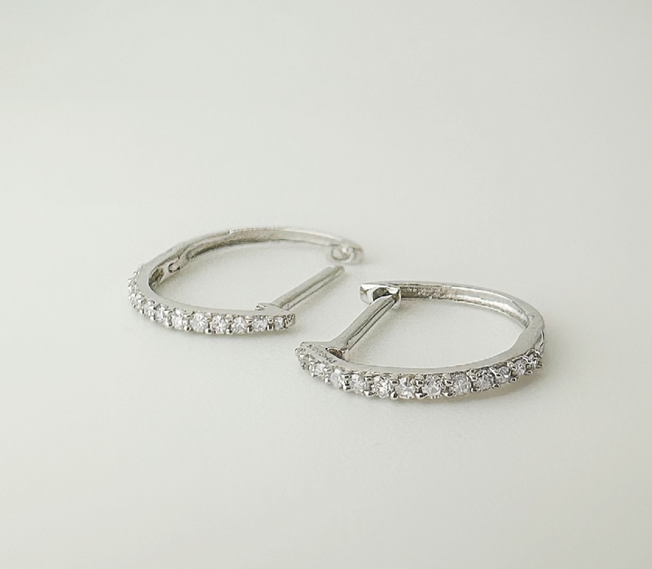 18K Solid Gold Diamond Hoop Earrings 12mm Huggies VS Natural White Gold1
