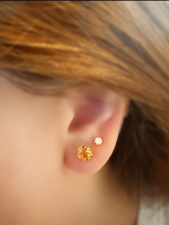 18K Solid Gold Citrine Stud Earrings: November Birthstone5