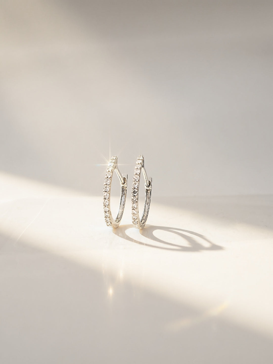 18K Solid Gold Diamond Hoop Earrings 12mm  Huggies VS Natural White Gold3