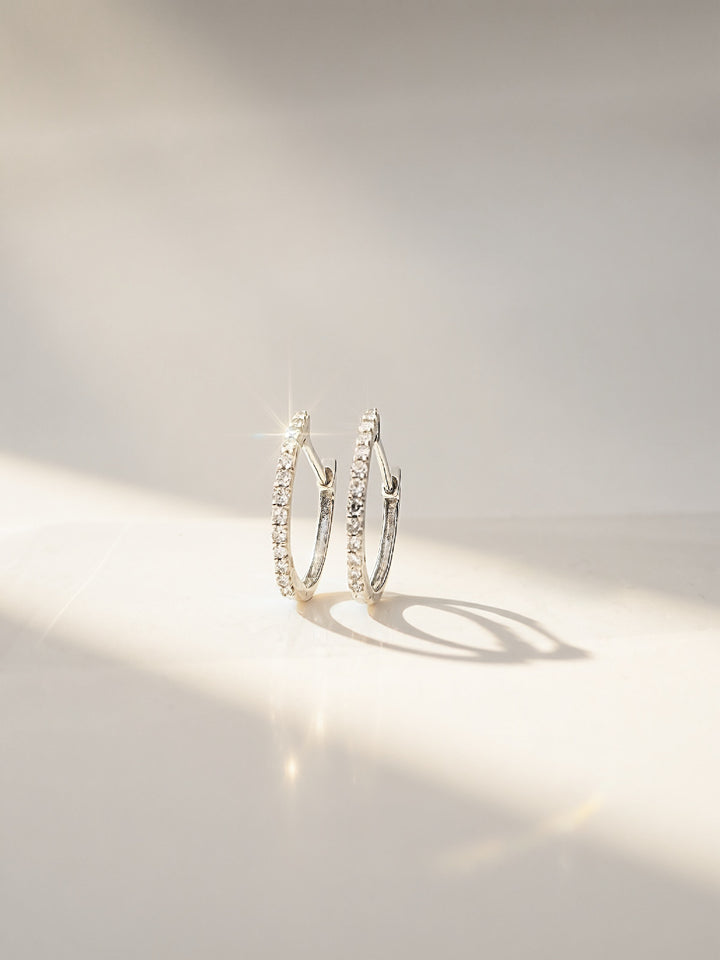 18K Solid Gold Diamond Hoop Earrings 12mm  Huggies VS Natural White Gold3