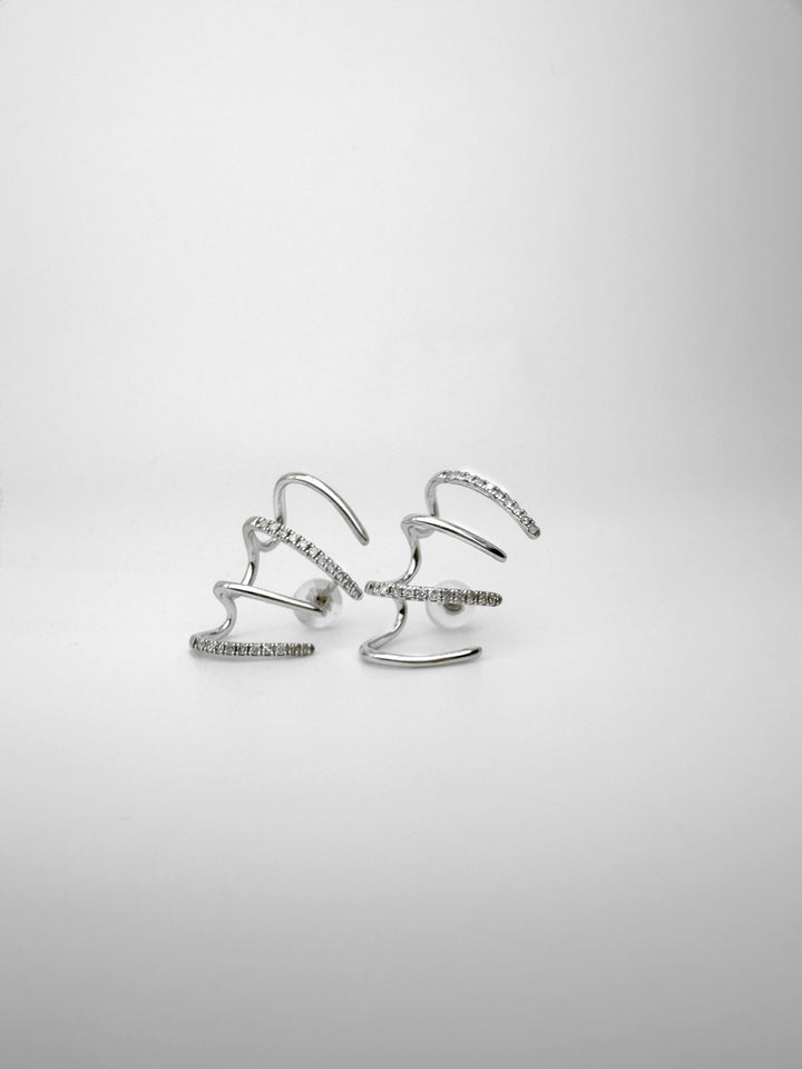 18K Solid White Gold Diamond Stacked Huggie Earrings 0.30ct Natural3