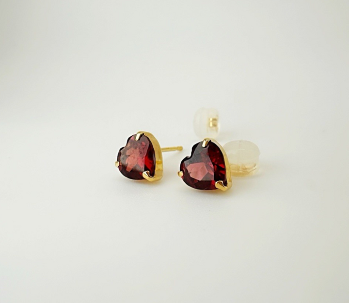 18K S18K Solid Gold Garnet Heart Earrings 1.6ct Natural Garnet January Gift0