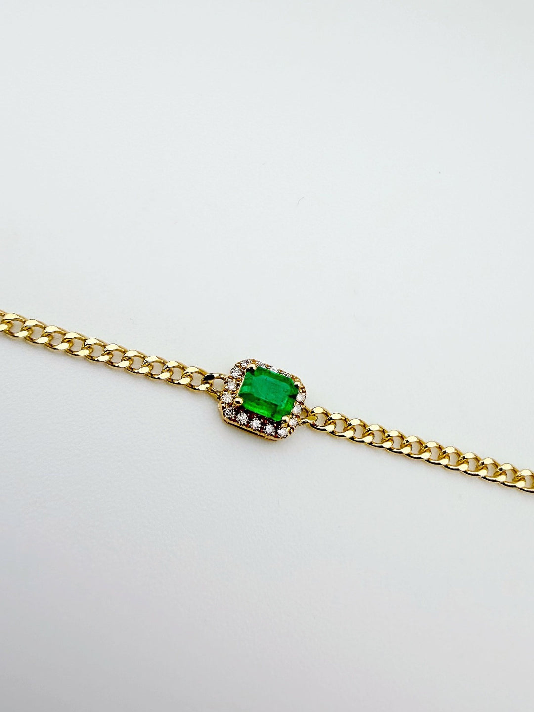 18K Solid Gold Emerald and Diamond Bracelet Dainty Chain Minimalist Gift0