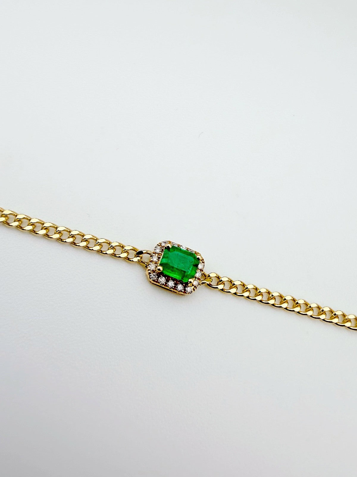18K Solid Gold Emerald and Diamond Bracelet Dainty Chain Minimalist Gift0
