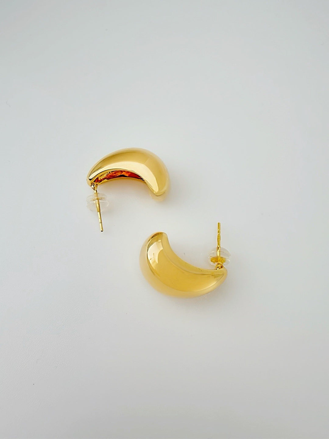 18K Real Gold Half Dome Pillow Stud Earrings Real Gold Rounded Studs Everyday2