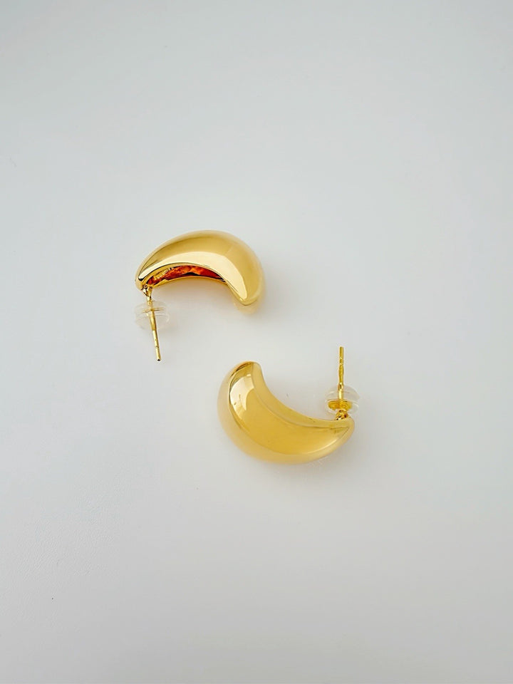 18K Real Gold Half Dome Pillow Stud Earrings Real Gold Rounded Studs Everyday2