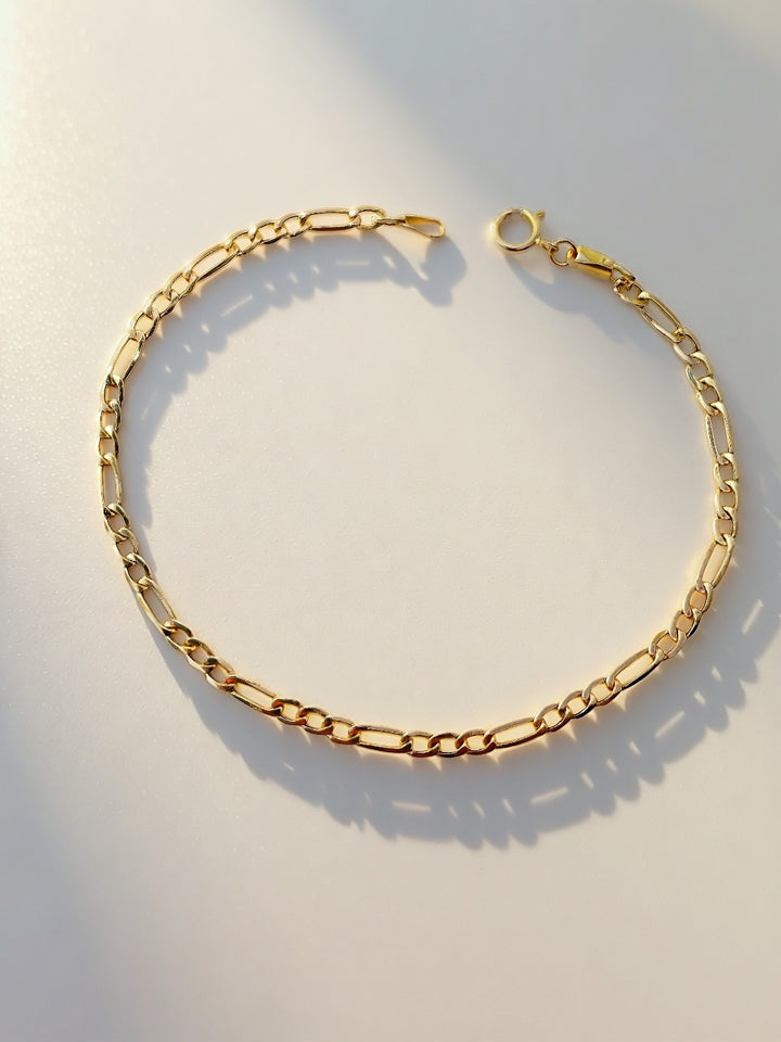 18K Real Gold Figaro Chain Bracelet Size 7.50