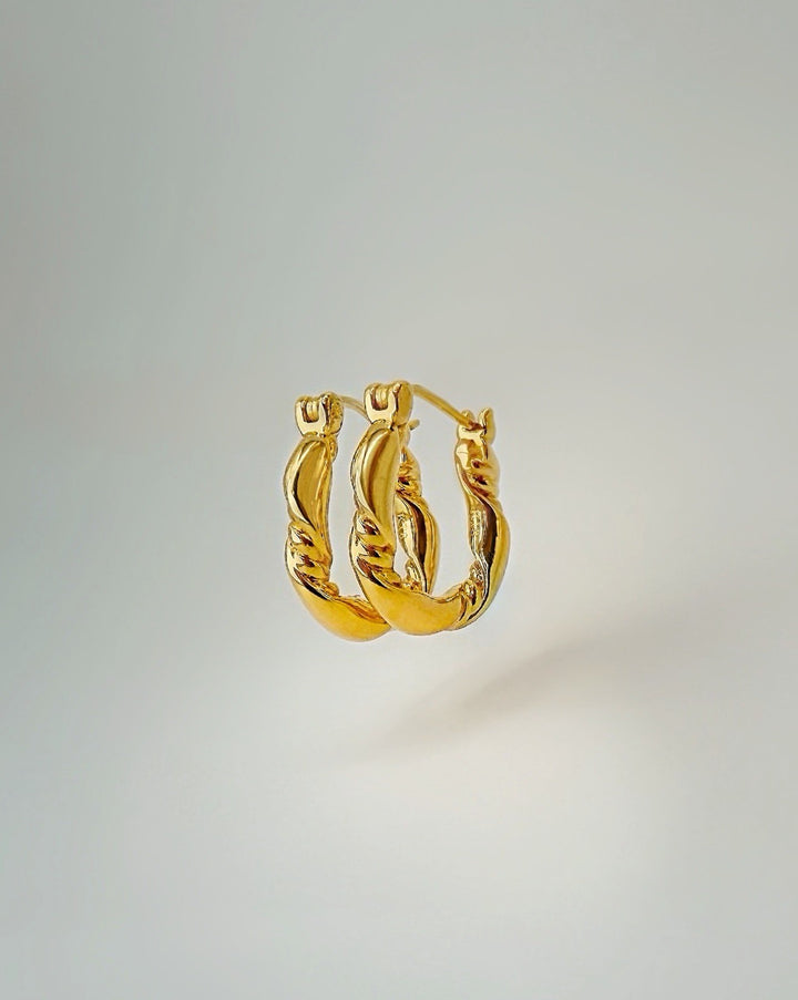 18K Real Gold Hoop Earrings Twist Design 14.7mm Real Gold Hoops Everyday0