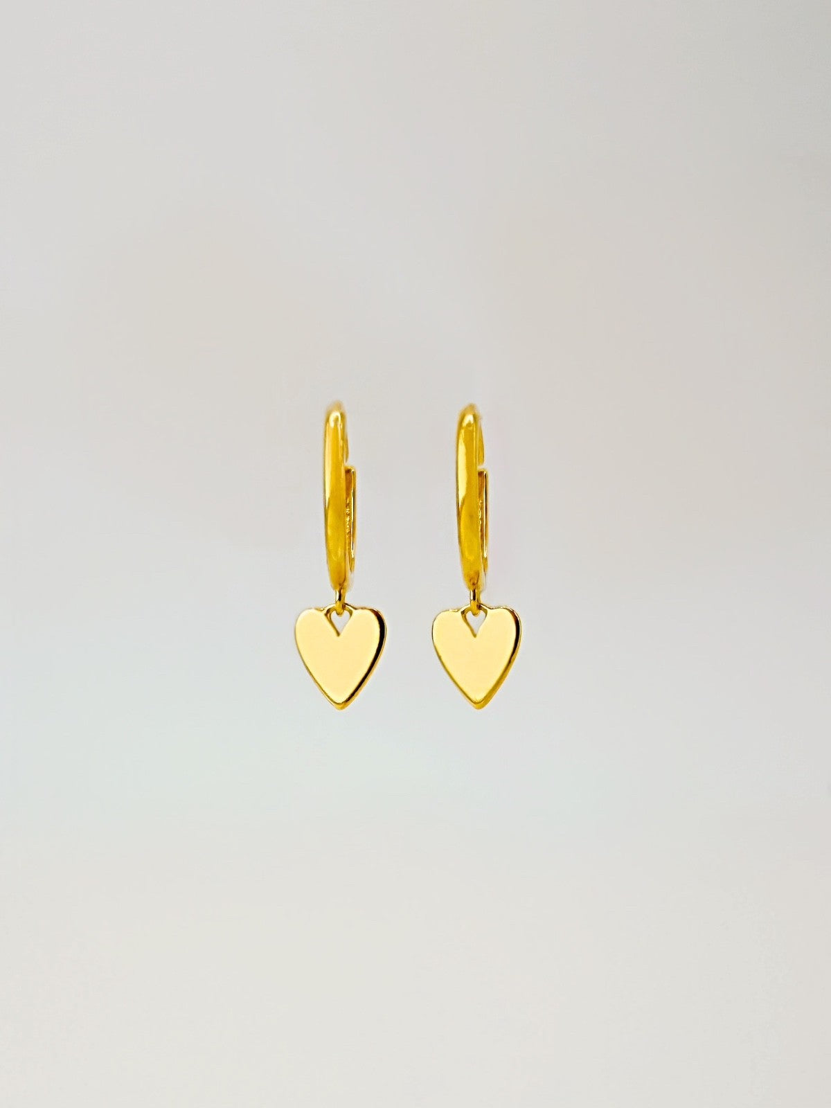 18K Solid Gold Huggies 9.5mm Heart Dangle Hoop Earrings Best for Second Piercing0