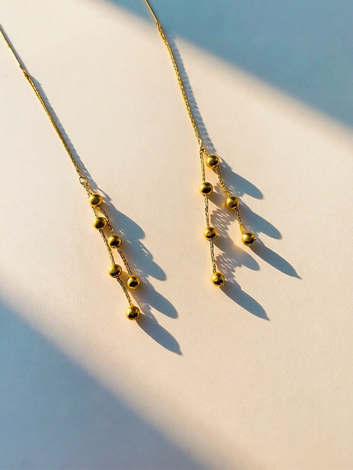 18K Real Gold Dangle Drop Station Ball Threader Earrings  Lightweight Minimalist6