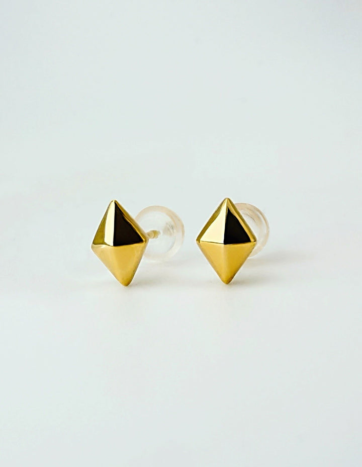 18K Real Gold  Mini Diamond Shaped Stud Earrings | Minimalist Everyday Jewelry3