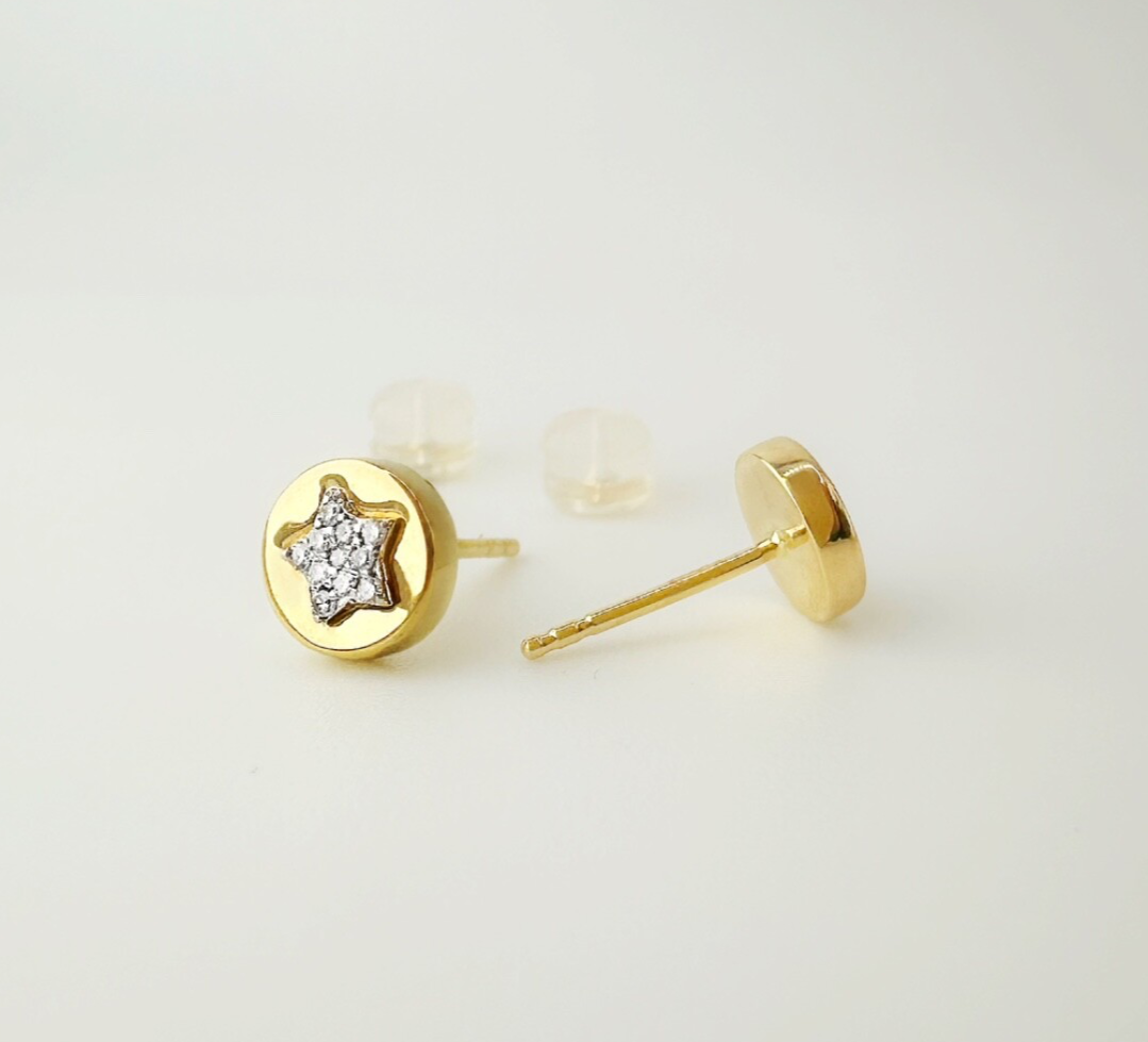 18K Solid Gold Star Diamond Stud Earrings Natural VS-SI Dainty Gift Her2