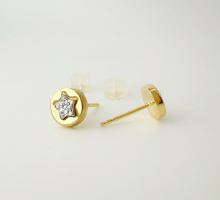 18K Solid Gold Star Diamond Stud Earrings Natural VS-SI Dainty Gift Her2