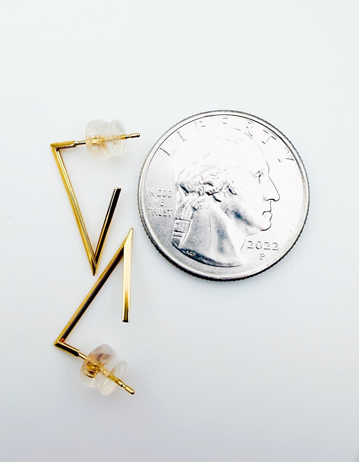 18K Solid Gold Minimalist V line Earrings | Geometric Bar Drop Studs | Modern0