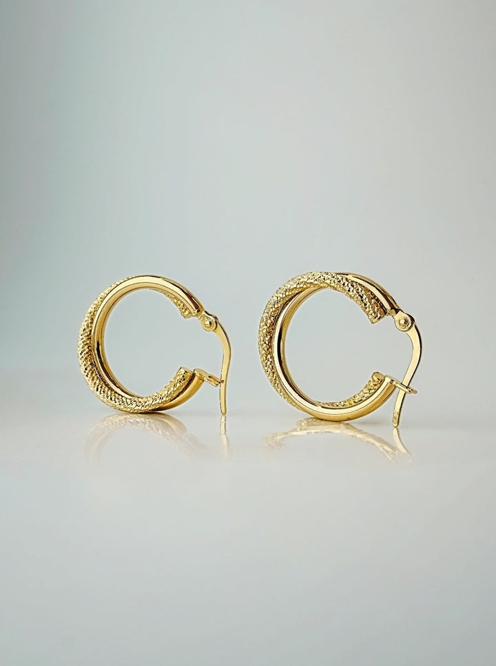 18K Solid Gold Textured Double Hoop Earrings 17.8mm Minimalist Fine Jewelry0
