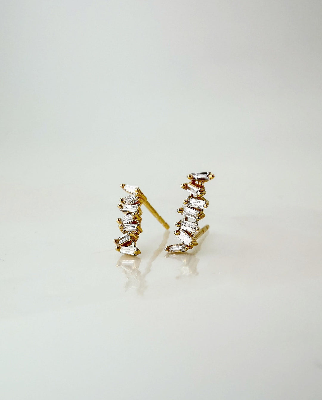 18K Solid Gold Baguette Diamond Stud Earrings | Dainty Minimalist Fine Jewelry5