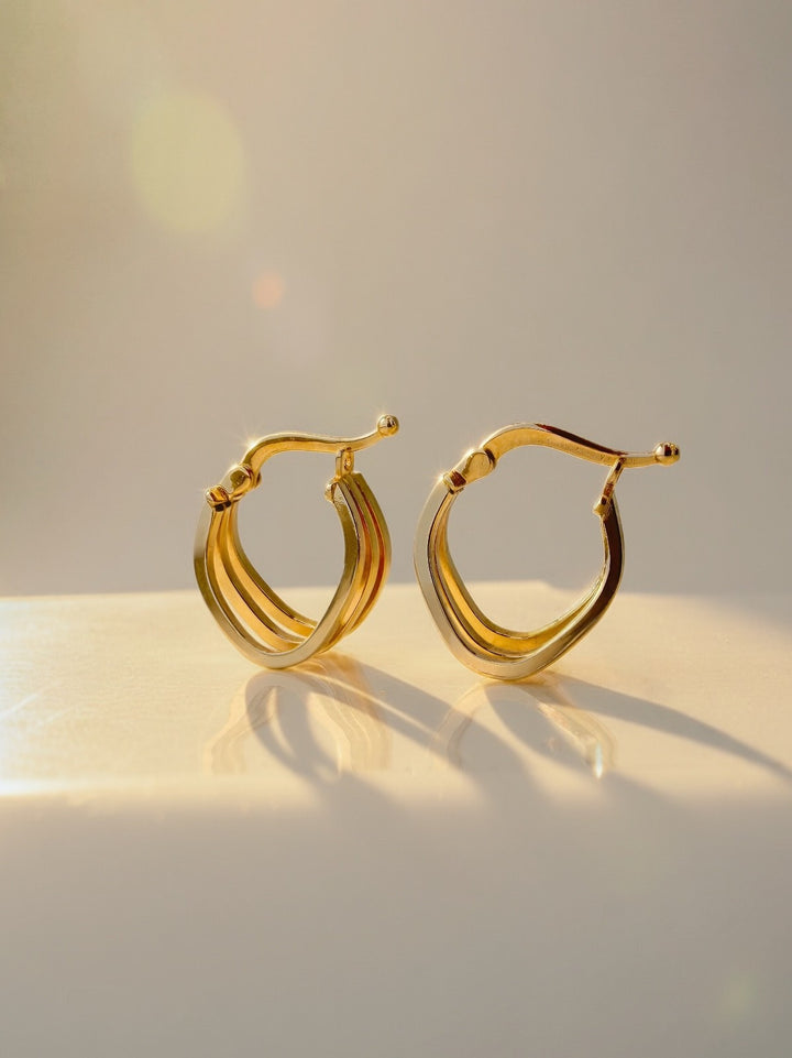 18K Gold Triple Row Huggie Hoop Earrings Minimalist Dainty Everyday Luxury5