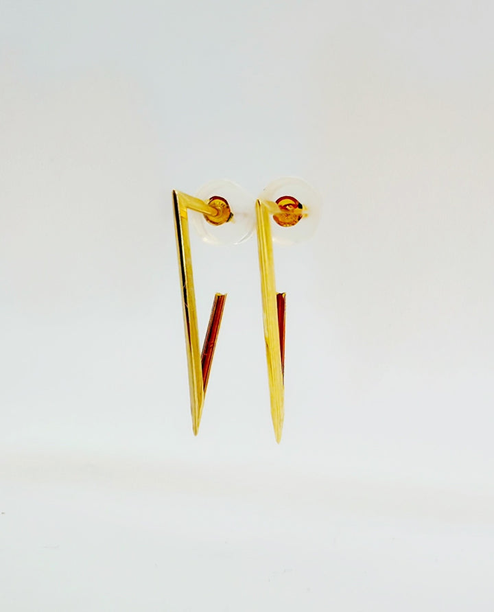 18K Solid Gold Minimalist V line Earrings | Geometric Bar Drop Studs | Modern2