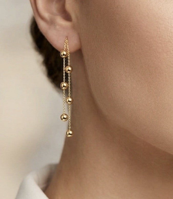 18K Real Gold Dangle Drop Station Ball Threader Earrings  Lightweight Minimalist7