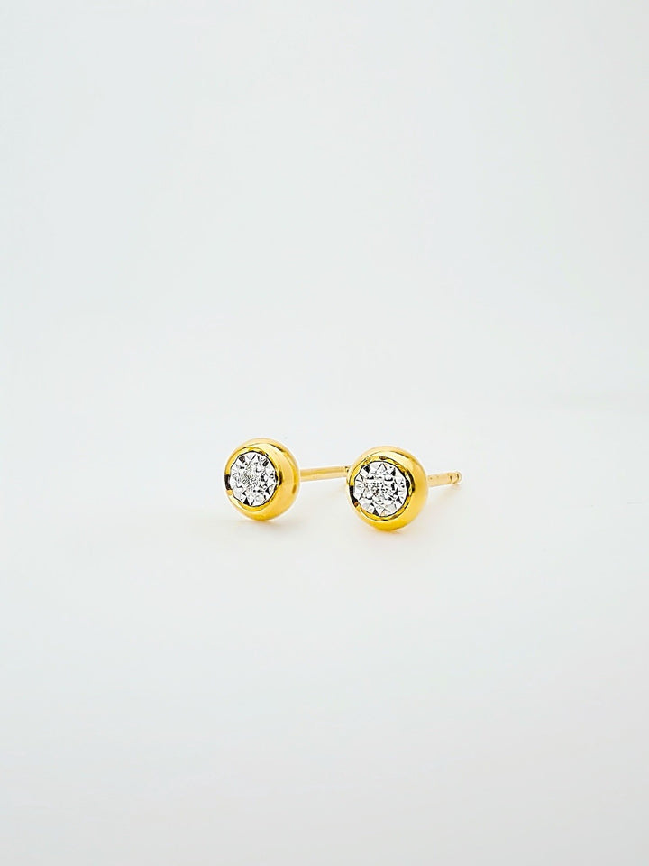18K Solid Gold Bezel Diamond Stud Earrings 0.02ct Natural Dainty Gift3