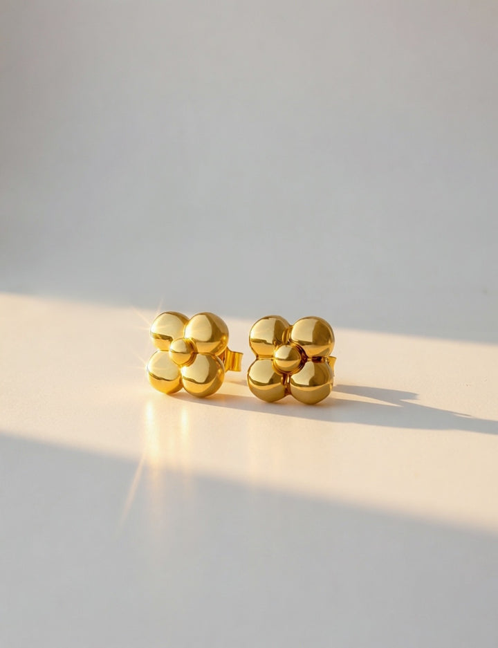 18K Real Gold Floral Earrings Japan Electroform Lightweight Studs1