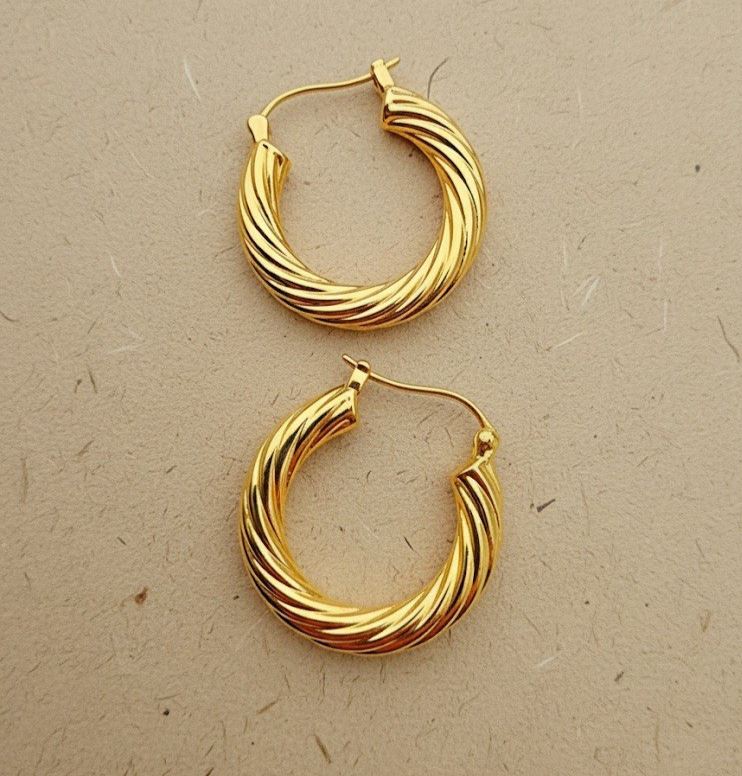 18K Real Gold Hoop Earrings Women approx. 20mm Twisted Hoops Everyday Chic5